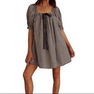 SHEIN black & tan gingham babydoll dress, XL, new